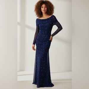 NWT B Darlin Embellished Off-The-Shoulder Pearl & AB Rhinestone Gown 5/6